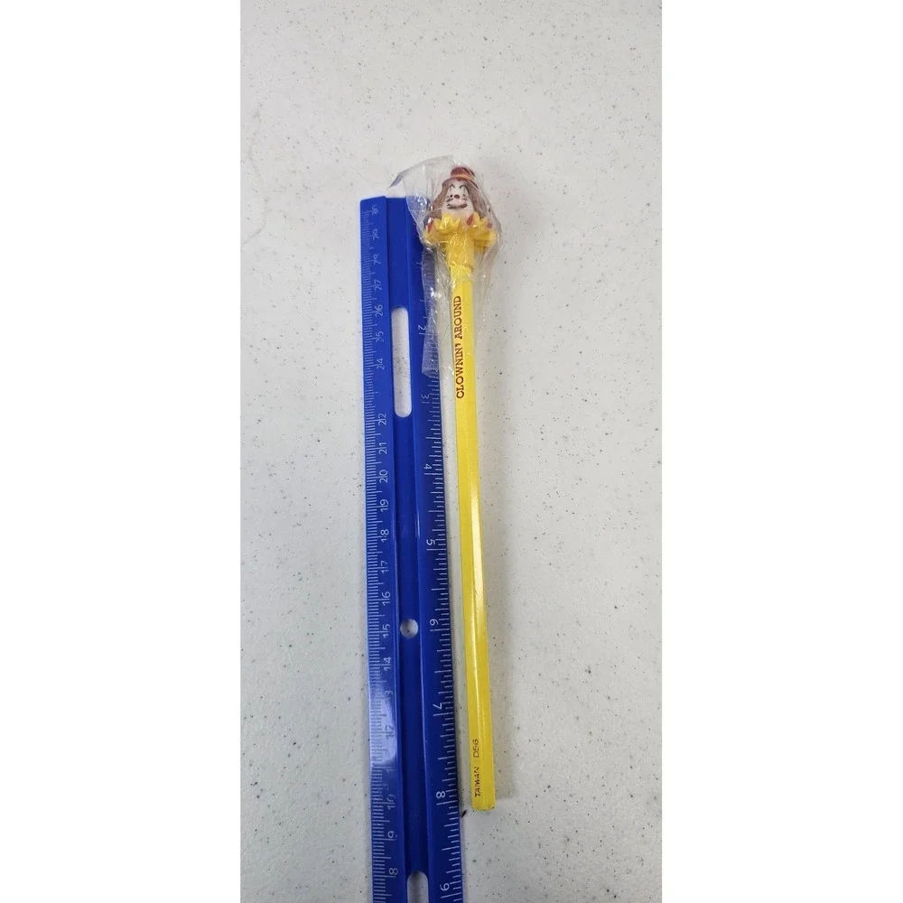Vintage Clownin' Around New Wood‎ Pencil w/ Clown Topper School Office Carnival